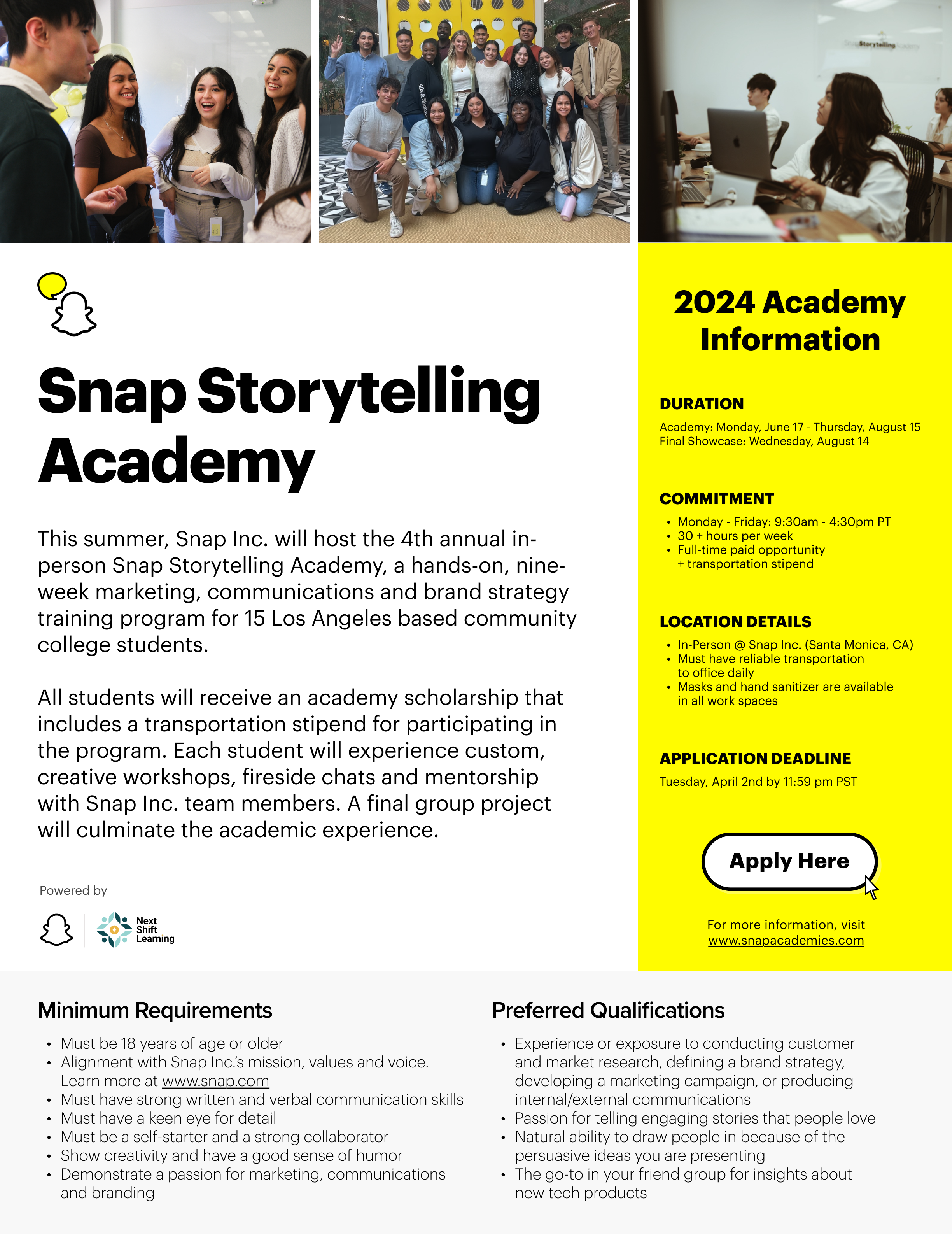 Snap Storytelling Academy Flyer